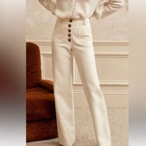 Joie 70's Vibe Soft Corduroy High Rise Patch Pocket Flare Leg Pants Off White 6